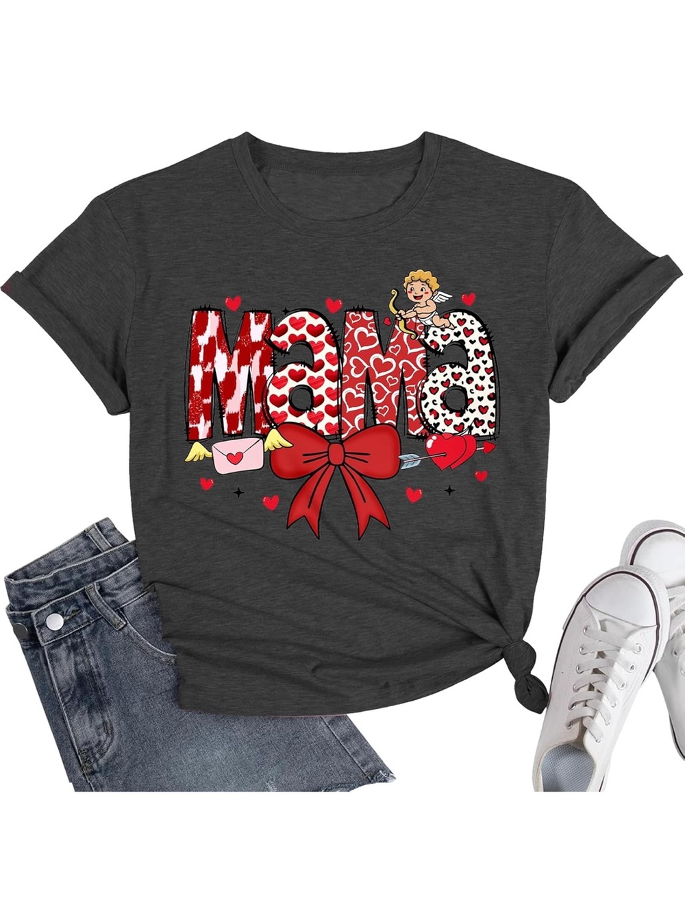 MAC Cosmetics Gray Tee with Pink Heart Graphics
